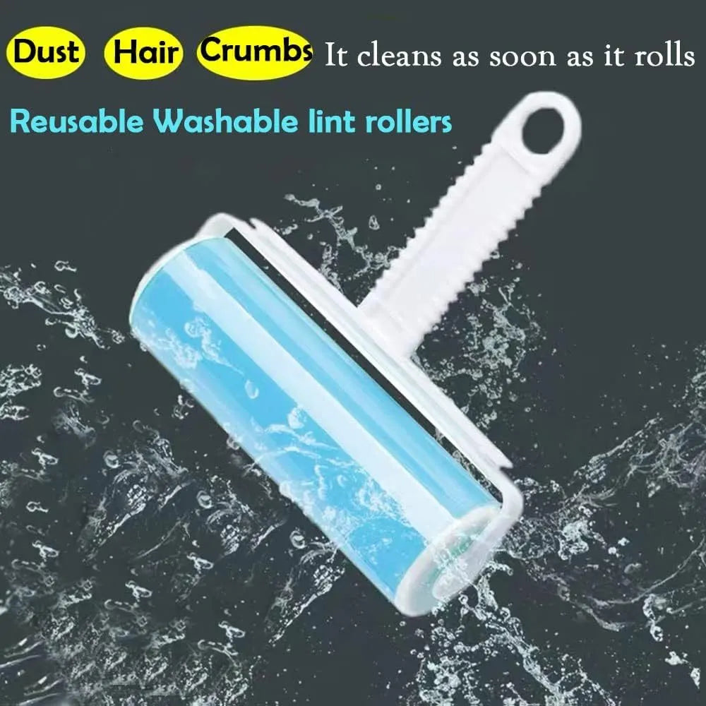 Washable lint roller with protective cover for pet hair removal from fabrics