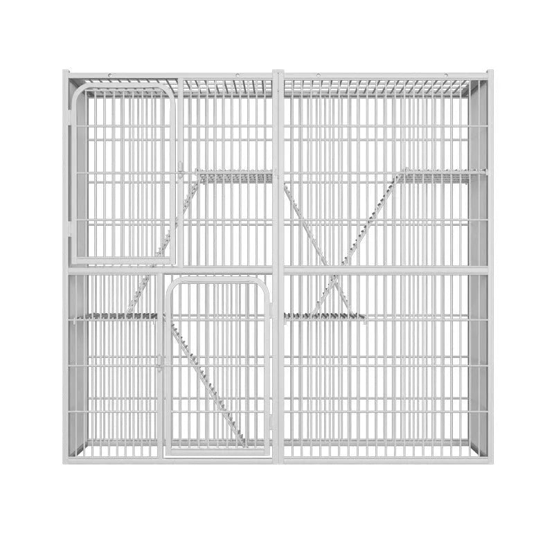 Indoor cat cage three-layer iron construction 142x54x130cm with cat inside white finish