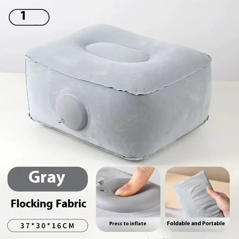 Inflatable portable seat cushion with flocking material shown inflated for use.