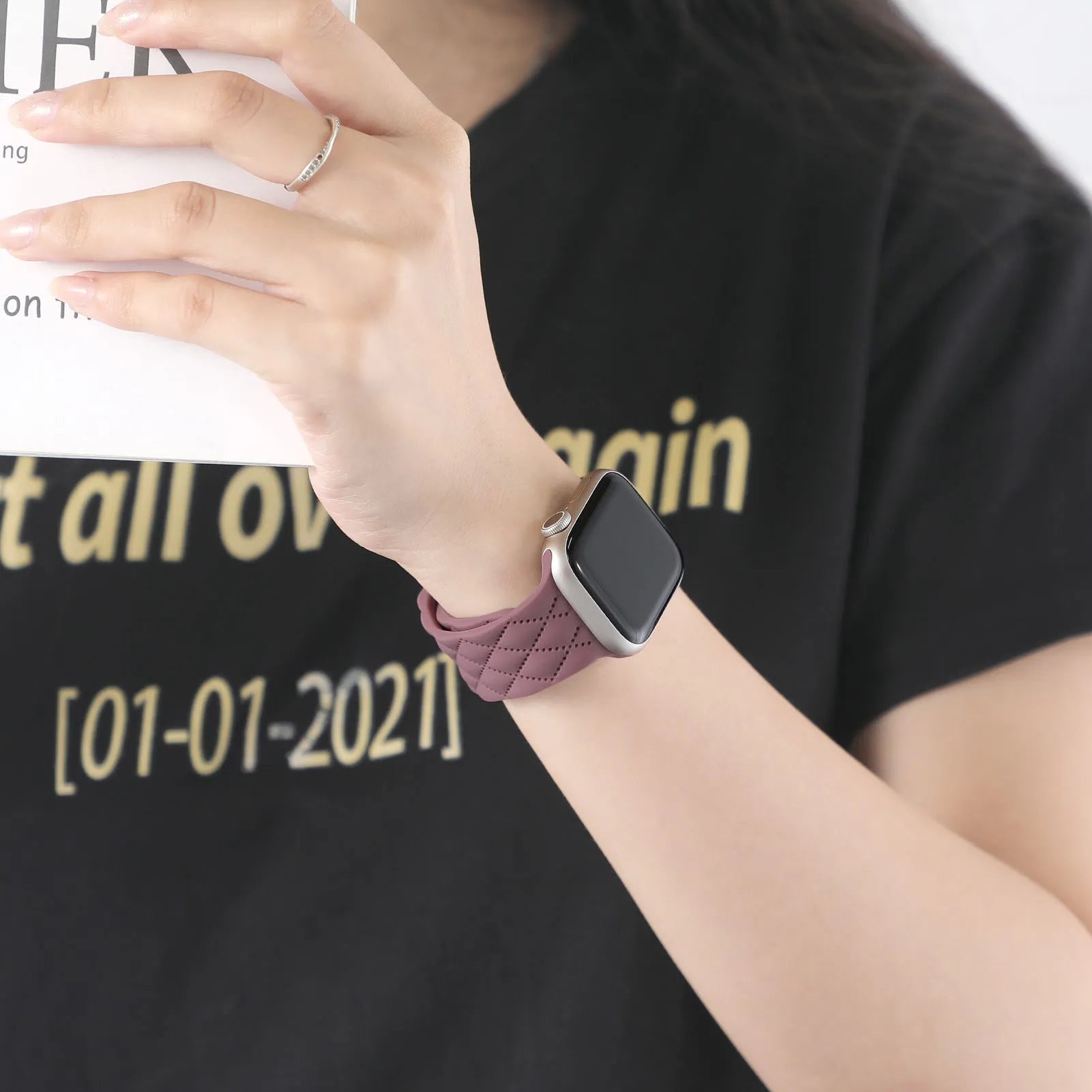 Silicone butterfly buckle watch strap in multiple colours for Apple Watch sizes 38mm to 49mm