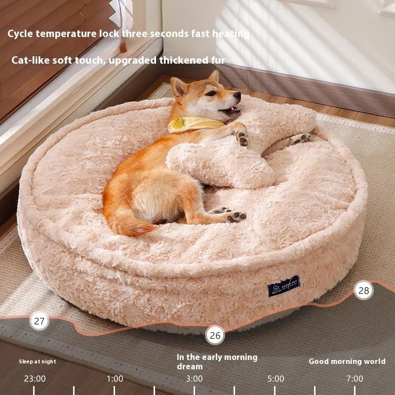 Round nest style pet bed in milk tea colour with removable washable cloth cover