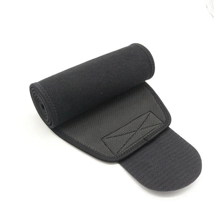 Black neoprene lumbar support waist belt for fitness and running.
