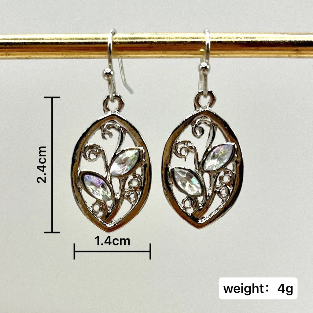 Silver leaf-shaped earrings with embedded colourful moonstones for women