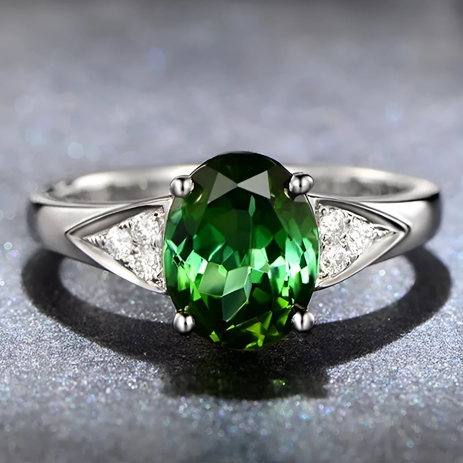 A court style ladies' ring with an inlaid natural zircon gemstone, shown in a choice of heart, water drop, or bell patterns.