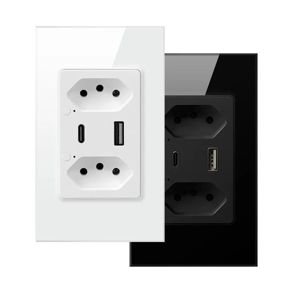 Brazil wall socket black with 6 holes 2 USB and Type-C ports separately controllable Wi-Fi