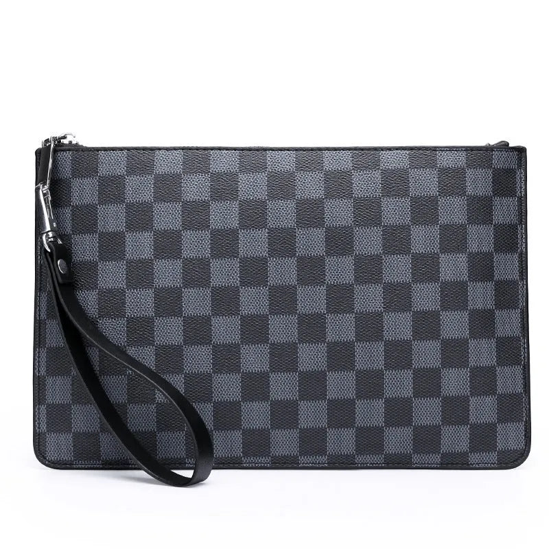 Men's soft PU leather clutch wallet with card slots and checkered pattern options