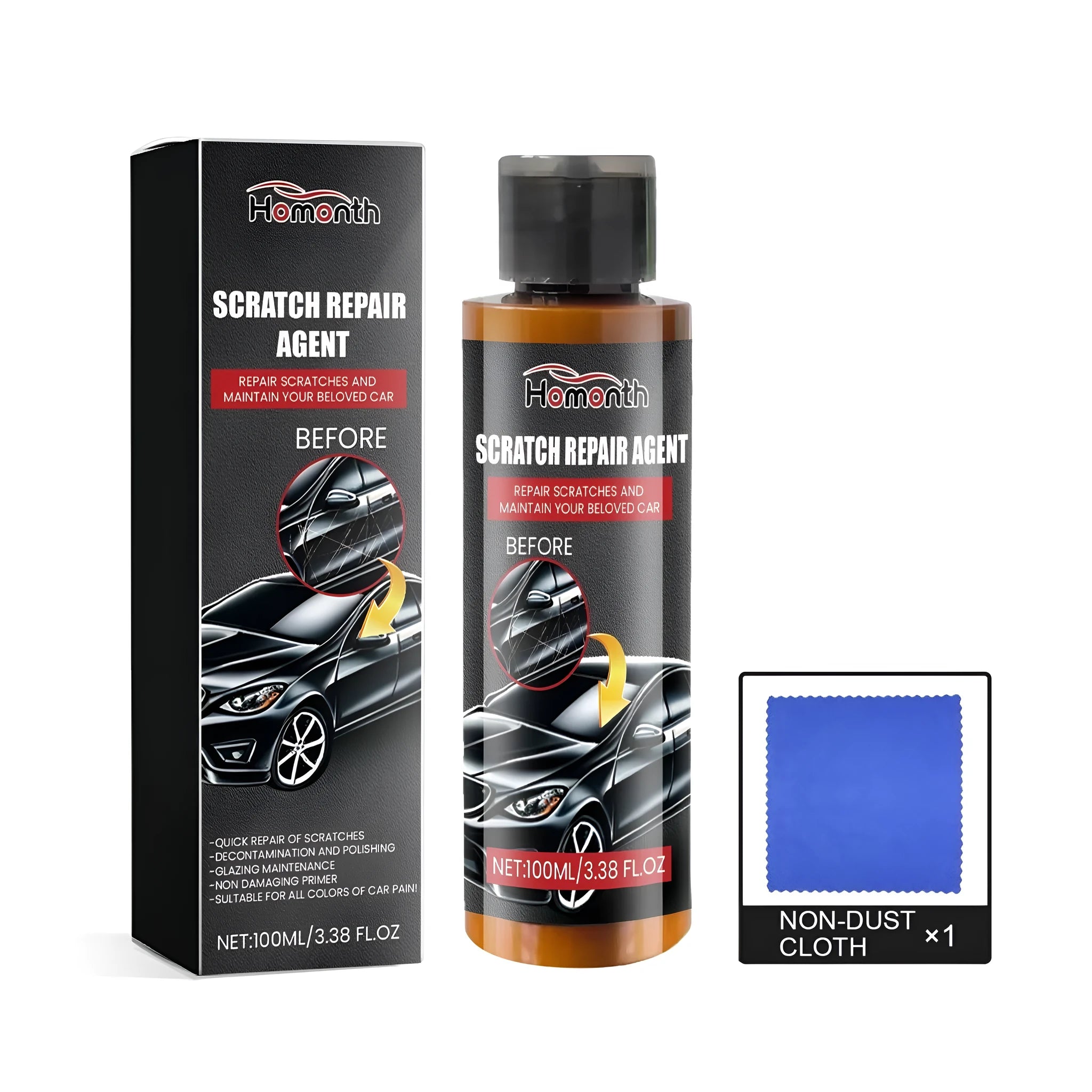 100ml automotive scratch repair agent bottle and 20cm microfiber cloth for car paint scratches
