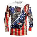 Men's long-sleeved pullover top with a printed fish pattern on a milk silk fabric.