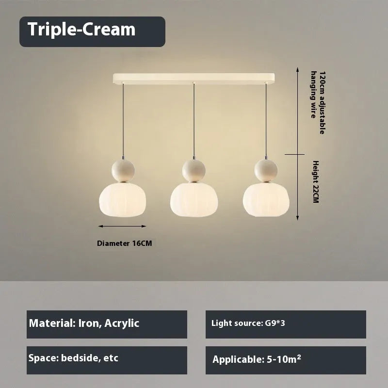 Creative pumpkin-shaped Nordic style ceiling chandelier in alloy, shown in single head and three head configurations.