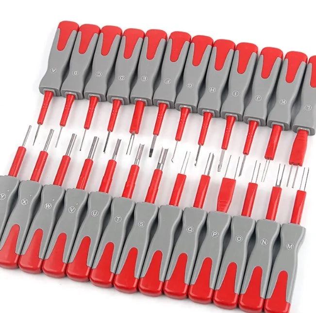25-piece car terminal removal needle and pull-out key tool kit for automotive electrical harness disassembly.