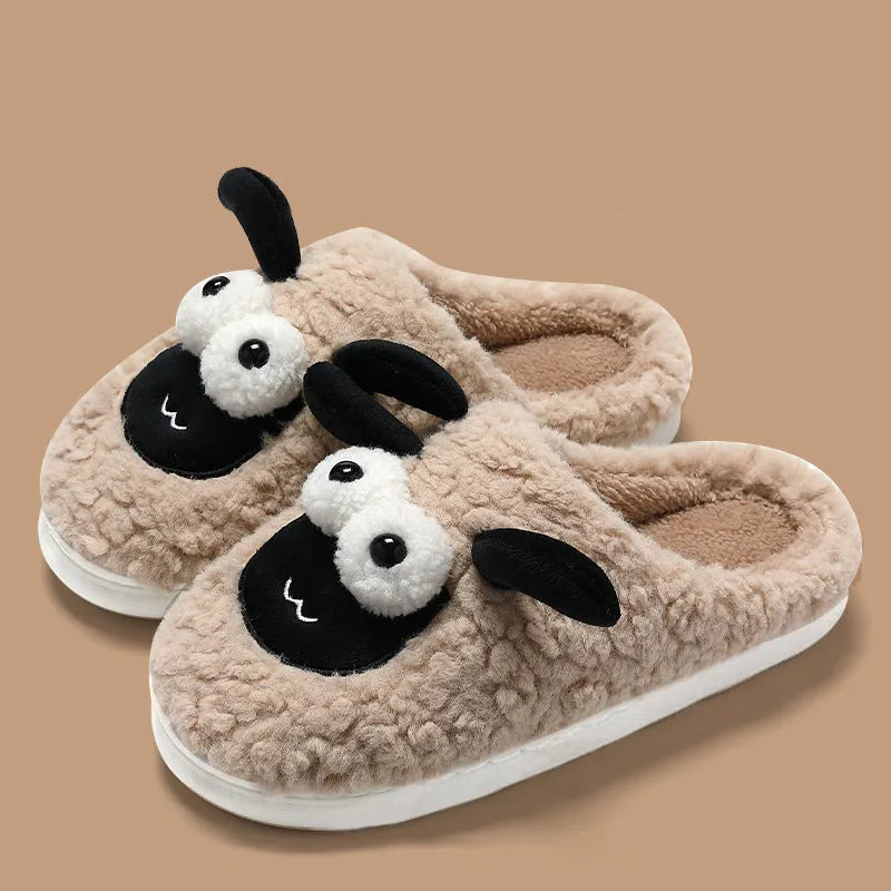 Brown lamb thermal cotton slippers with suede uppers and PVC soles