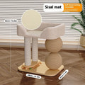 Simple pine wood cat nest with a sisal rope scratching ball attached.