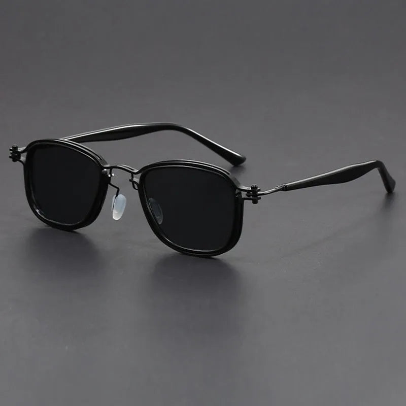 Retro square frame metal sunglasses with AC lens, shown in a colour option like black gold full grey.