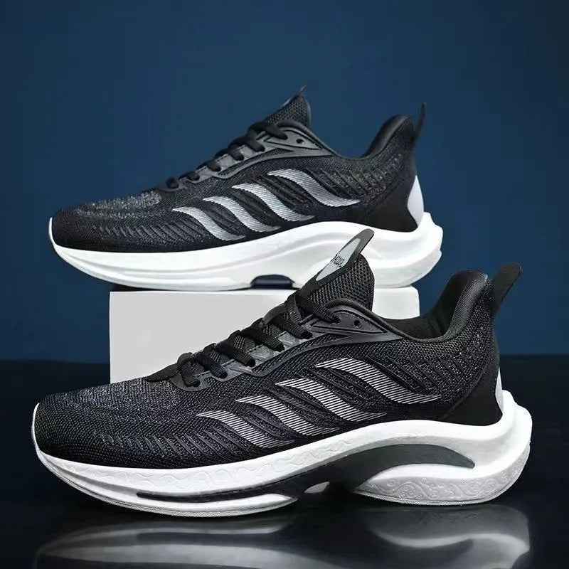 Breathable low-top casual sports shoes with cloth lining in black, orange, and white blue