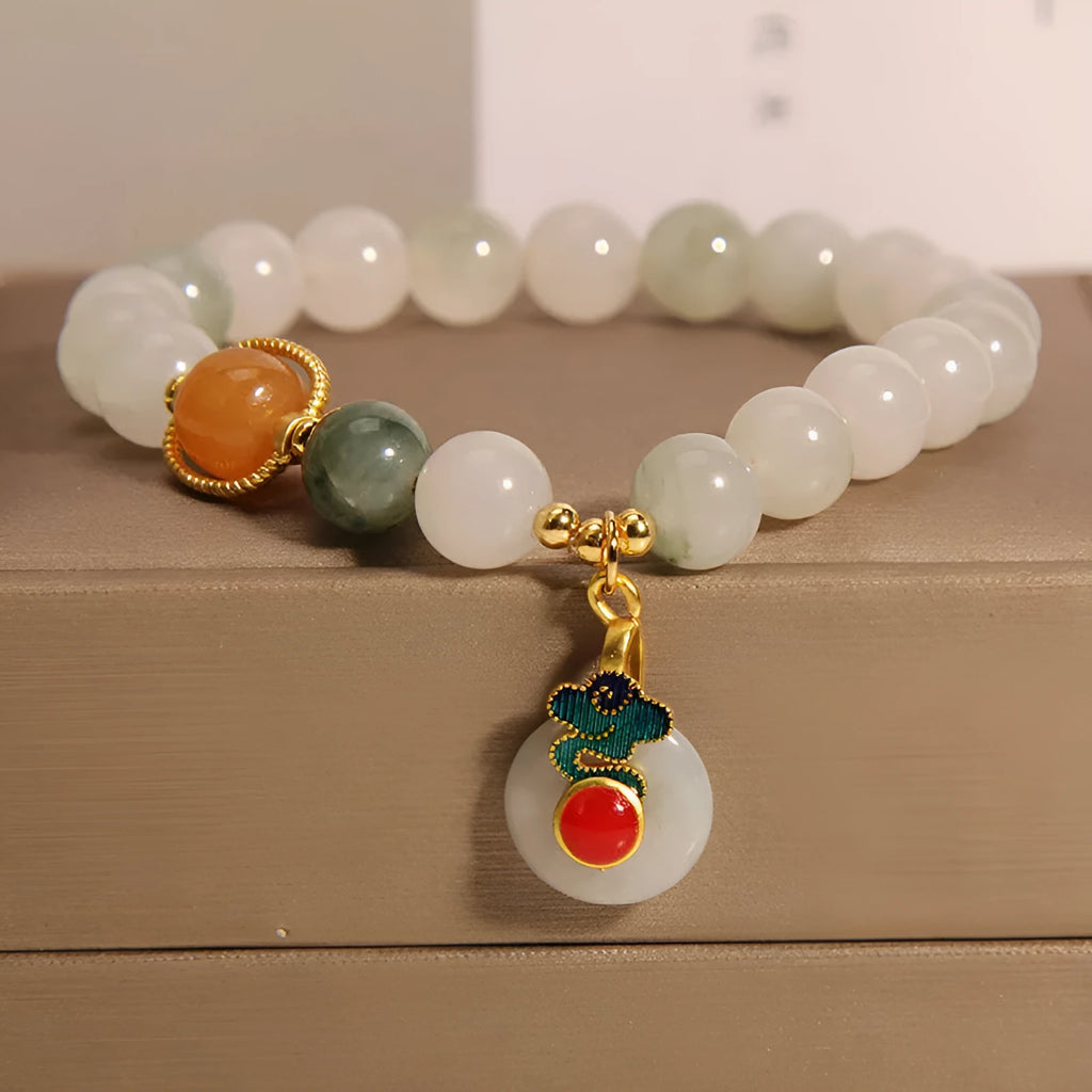 Ice jade colour bracelet with pearl decorations and Xiangyun peace jade buckle
