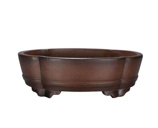 Classical rectangular purple clay bonsai pot for floor or tabletop use.