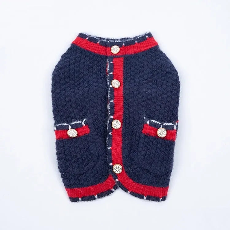 Blue Bejirog wool knit cardigan for a dog in a Princess style
