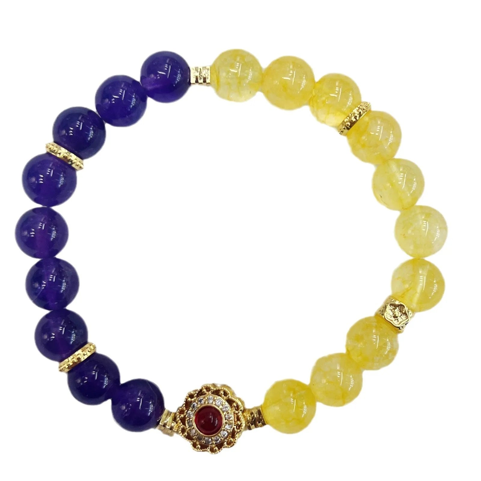 Handmade women's crystal bracelet in yellow and purple colours