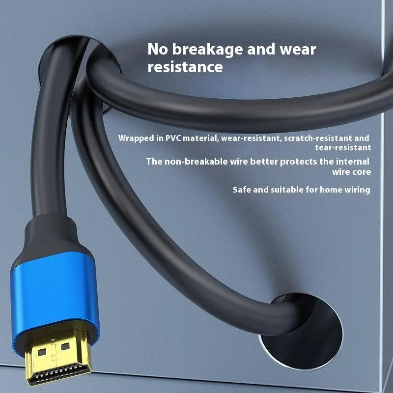 HDMI cable with aluminium alloy gold-plated connectors showing length options from 1.5m to 20m