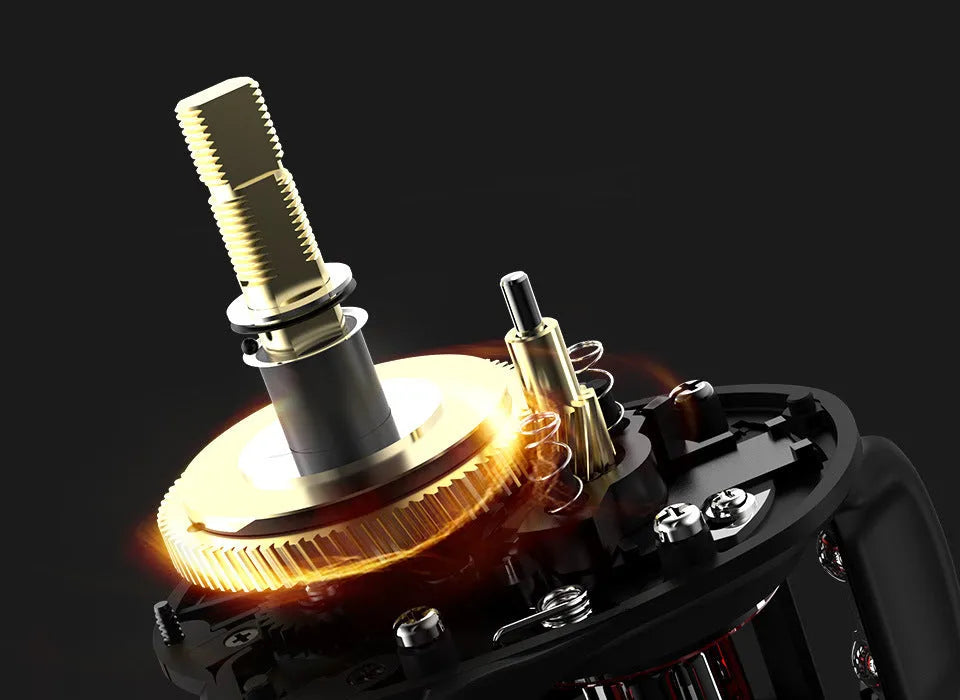 Drip wheel fishing reel with rocking wheel line system, shown in left-handed and right-handed options.