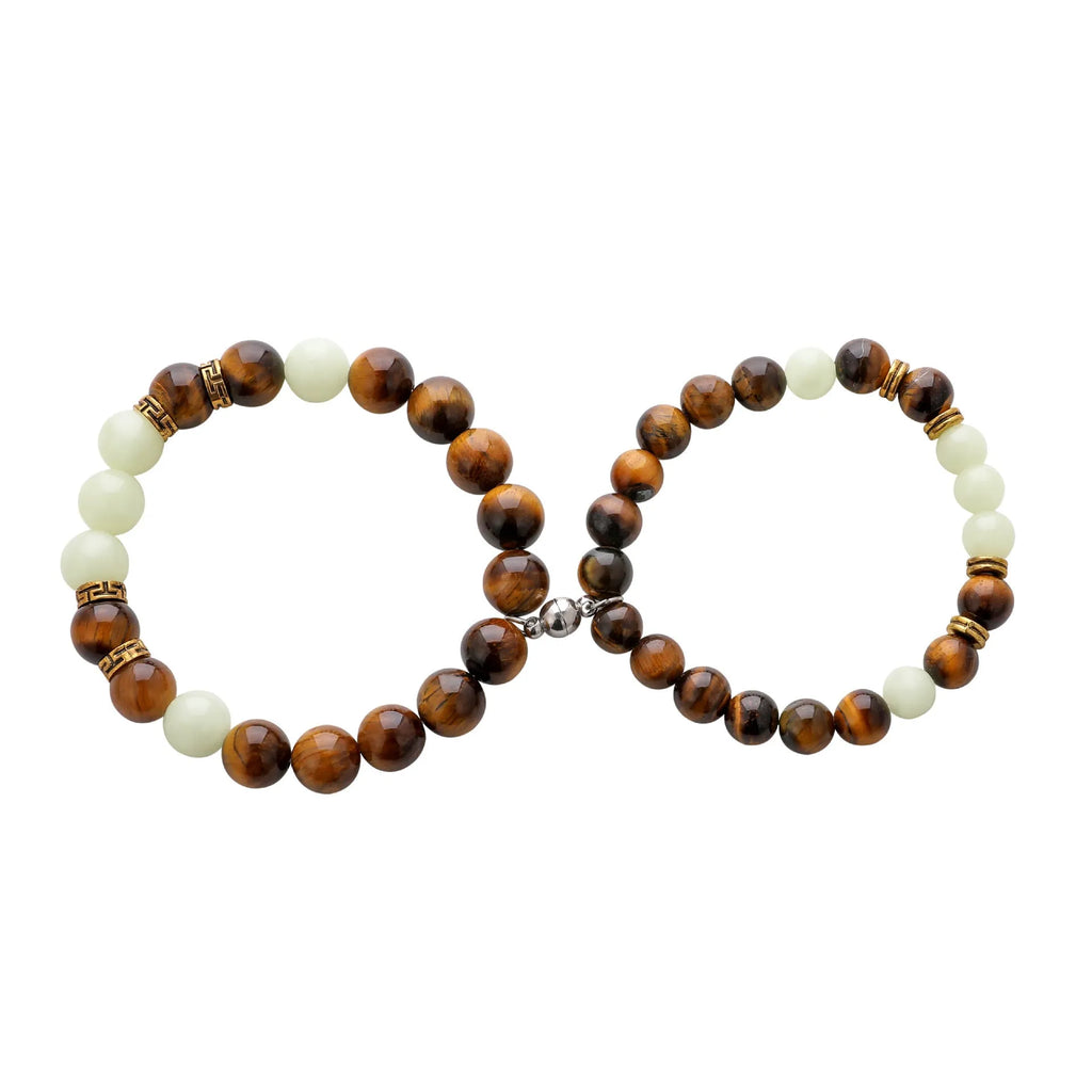 Geometric couple bracelets in luminous amber colour with retro fashion styling