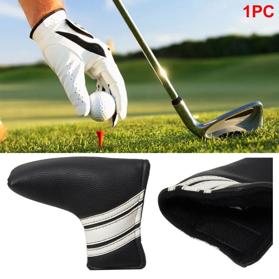 Black PU leather golf club head cover push rod case sleeve.