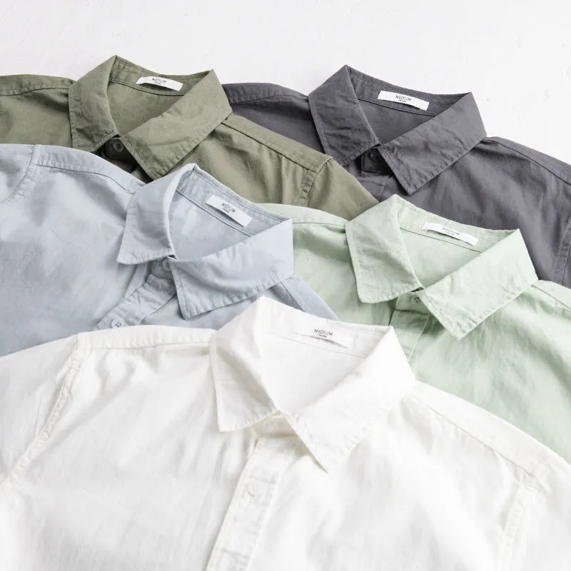 Men's pure cotton summer short sleeve shirt in loose cardigan style available in five colours