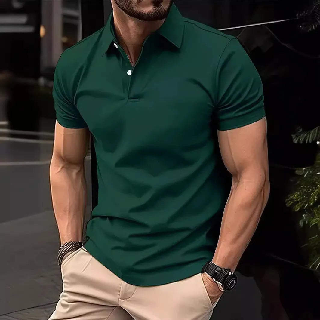 Men's slim fit casual button short sleeve shirt in solid colours