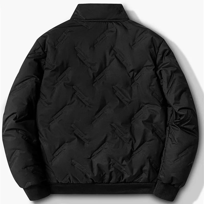 Men's graphene-design winter coat in black, thickened fleece, long sleeves, casual style