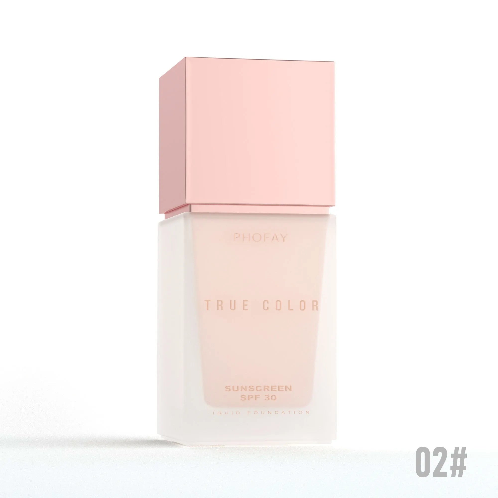 Matte sunscreen liquid foundation SPF 30 bottle with six colour shade options