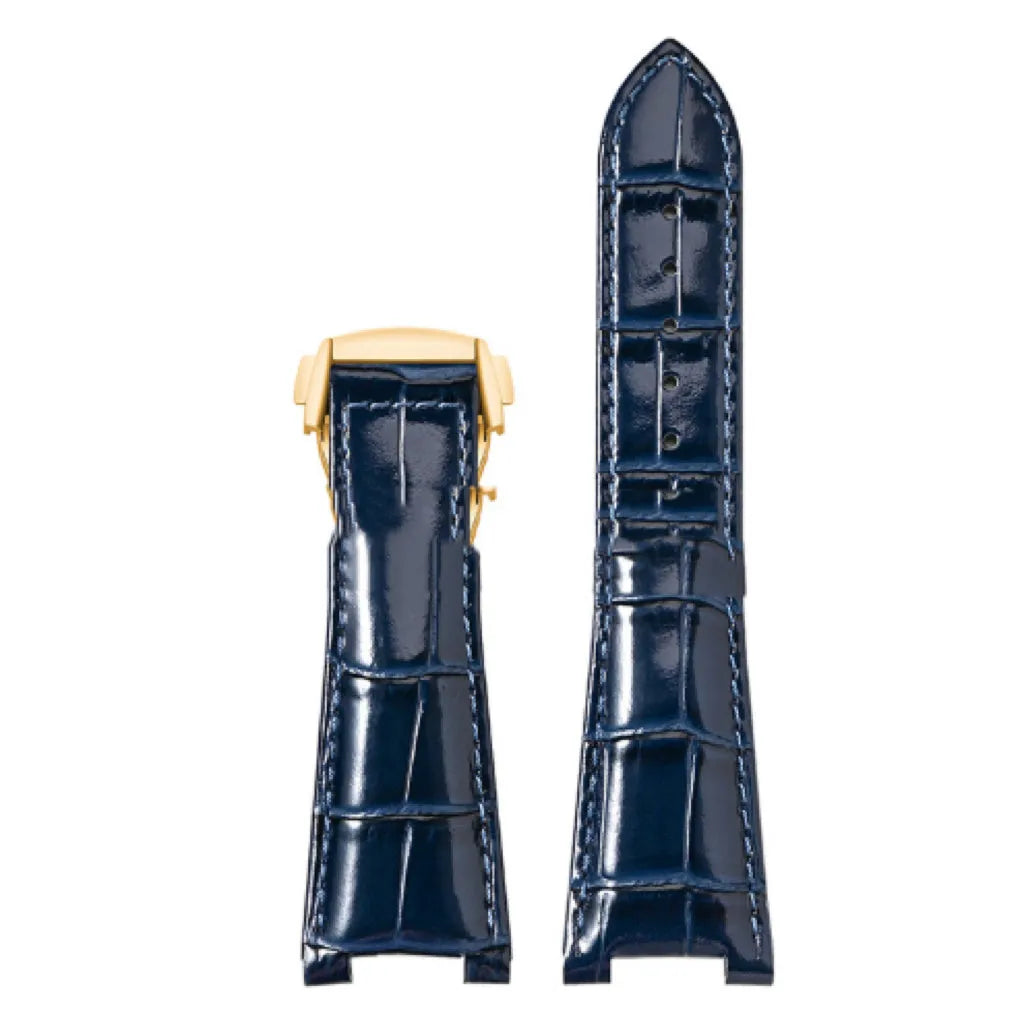 Bamboo pattern leather watch band for Observatory watches in black with silver buckle