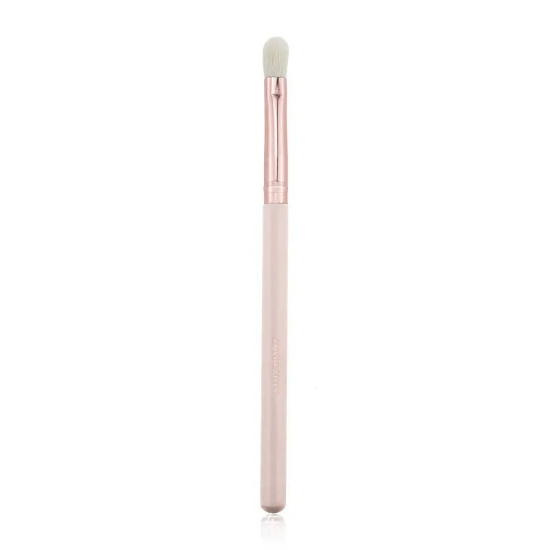26 pink-handled makeup brushes with wool bristles in a pink PU case