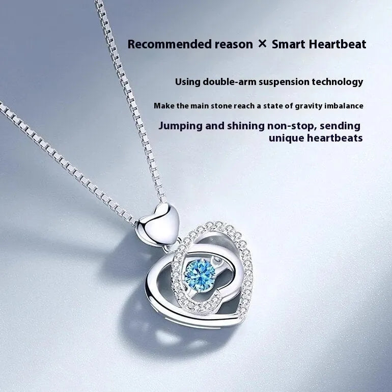 Blue diamond heart necklace and bracelet set with gem inlay on copper chain