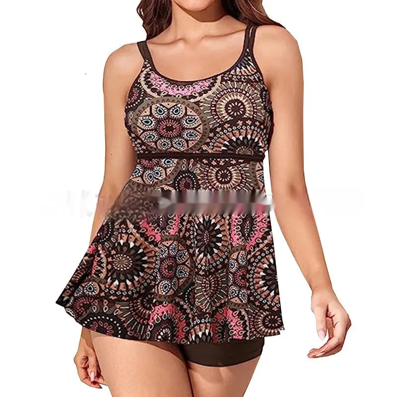 Women's plus size high waist swimsuit with backless split design in leopard print pattern