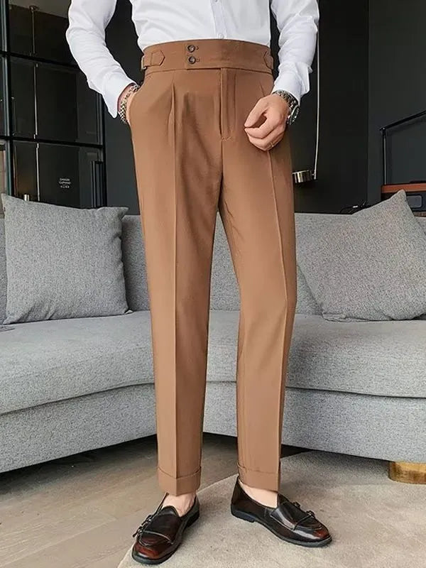 Retro high waist straight leg trousers in black, shown on a model.