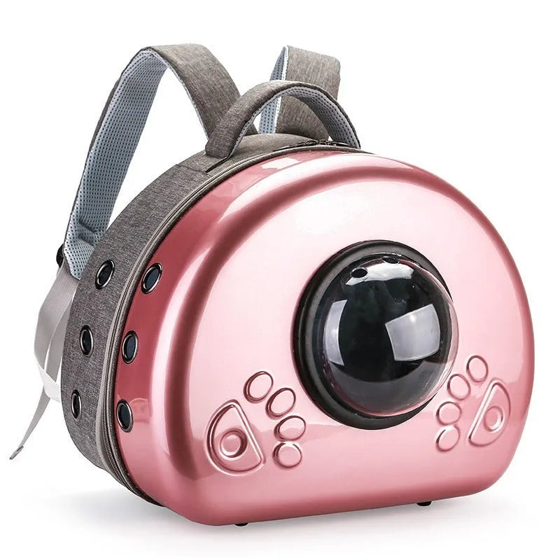 Transparent space capsule cat carrier in metallic colour options with PC canvas construction