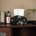 White plum embroidered New Chinese style cloth tissue box cover with pearl buckle option.
