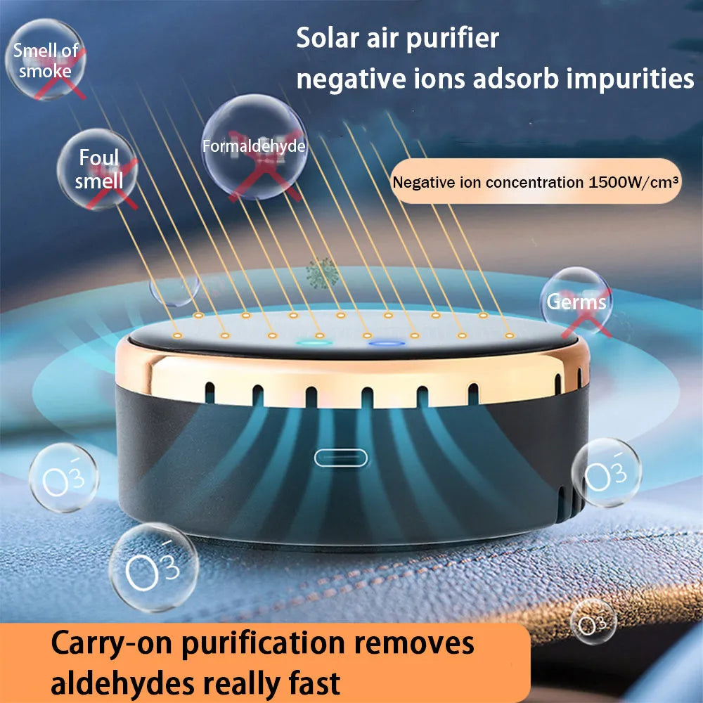 Black car-mounted solar air humidifier attached to a vehicle air vent