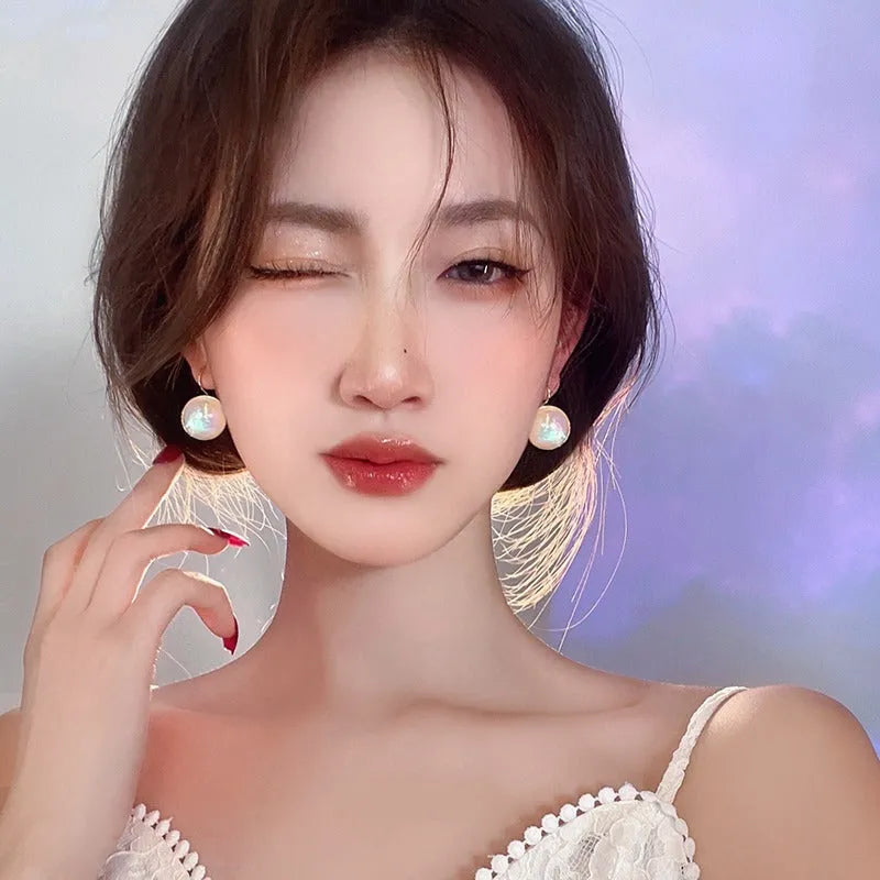 Colourful mermaid electroplated clip earrings with geometric round design and Korean style