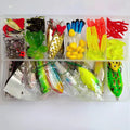 142-piece fishing lure collection with metal pliers showing hard mino and sequin baits