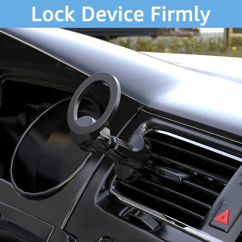 Black magnetic suction car air vent mobile phone holder with O-ring bracket.