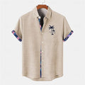 Linen short sleeve casual shirt with ocean fish pattern on lapel, loose fit for teenagers