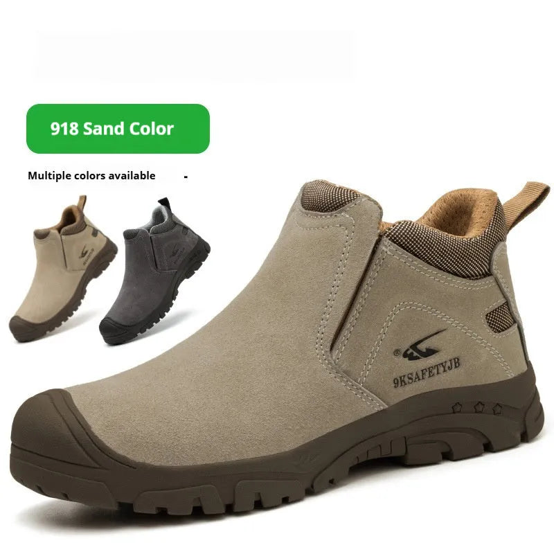 Four Seasons lightweight low-top welder safety boots in sand colour with steel toe cap and lace-up front.