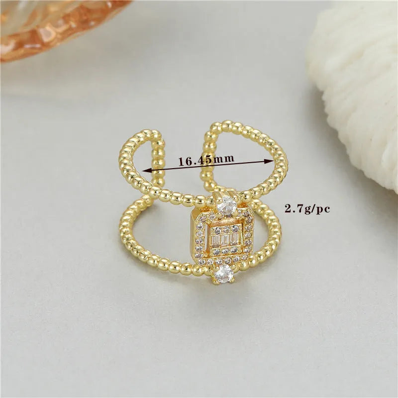 Gold-plated copper open ring with adjustable clasp and asymmetric U-shape design