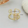 Gold-plated copper open ring with adjustable clasp and asymmetric U-shape design
