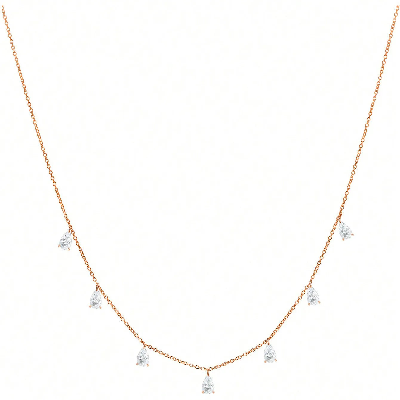 Women's 925 silver necklace with a drop-shaped zircon pendant on an adjustable O-link chain.