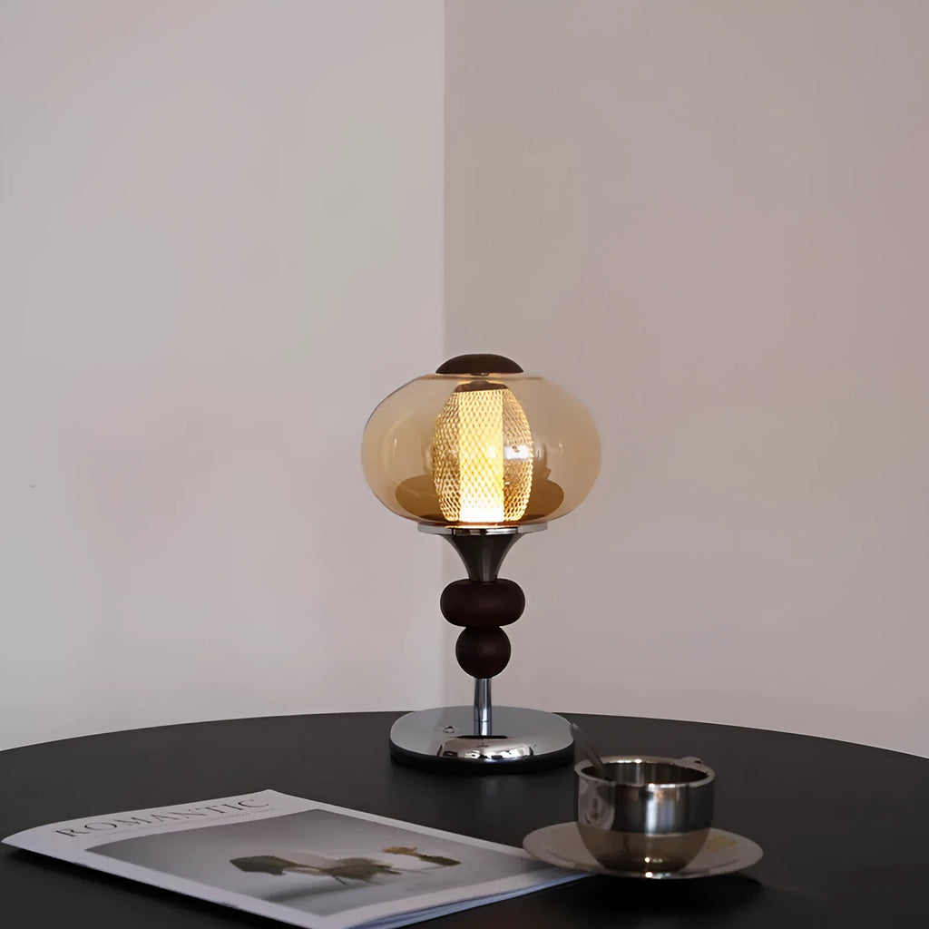 Zhonggu retro solid wood table lamp with touch switch for colour changing and dimming.