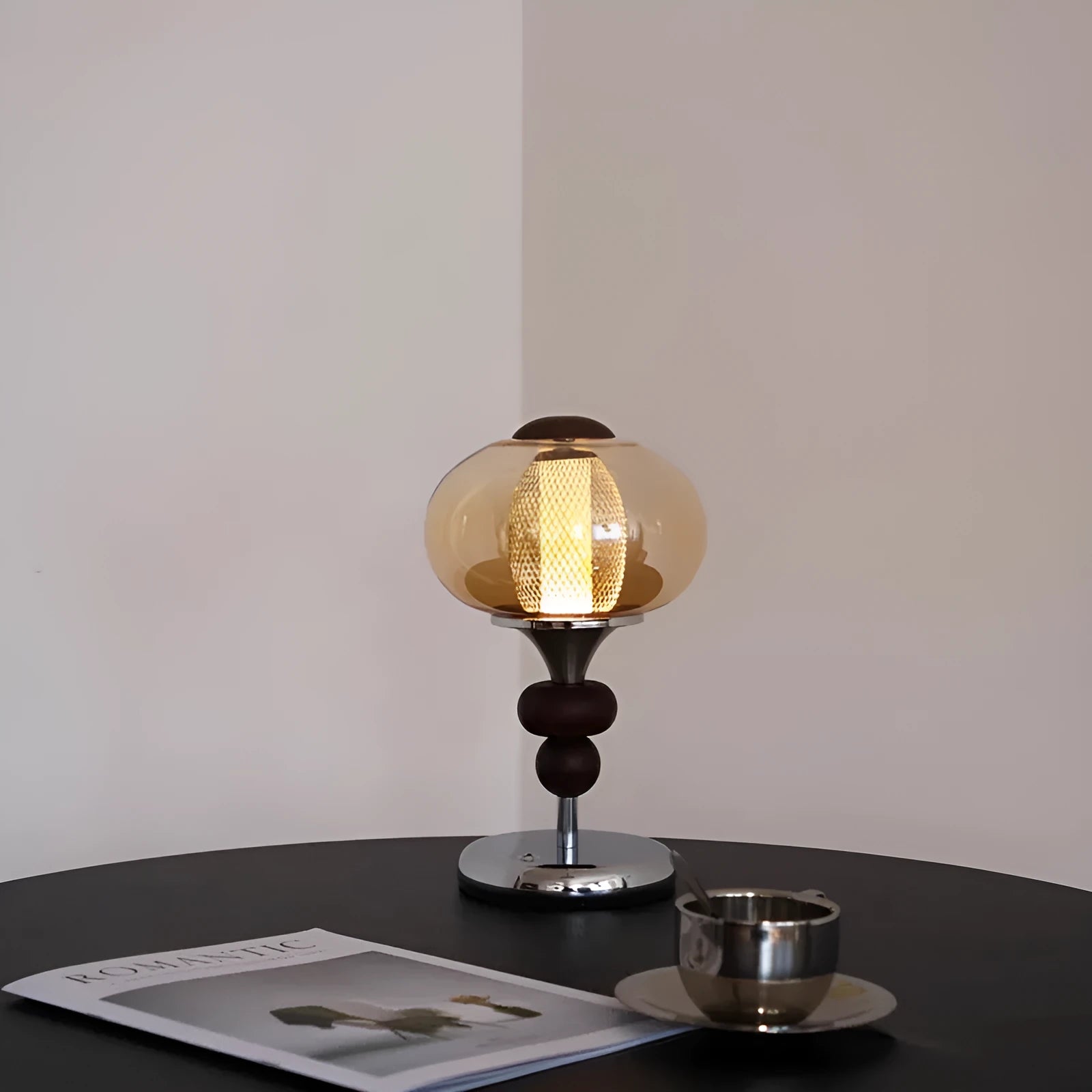 Zhonggu retro solid wood table lamp with touch switch for colour changing and dimming.