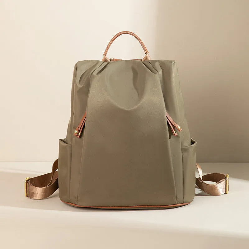 Fashion commuter contrast colour travel backpack in khaki, large capacity nylon with multiple internal pockets