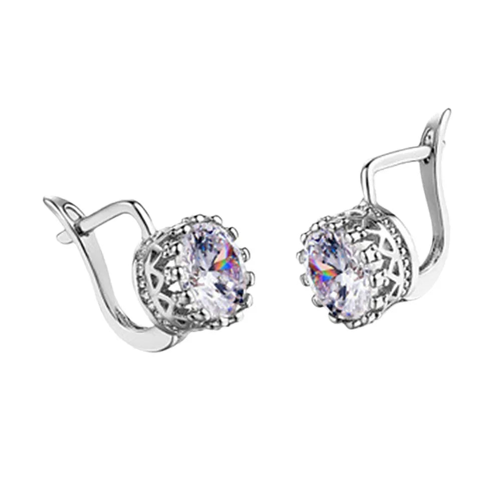 Korean retro crown-shaped ear clip earrings in rose gold or white gold colour finishes